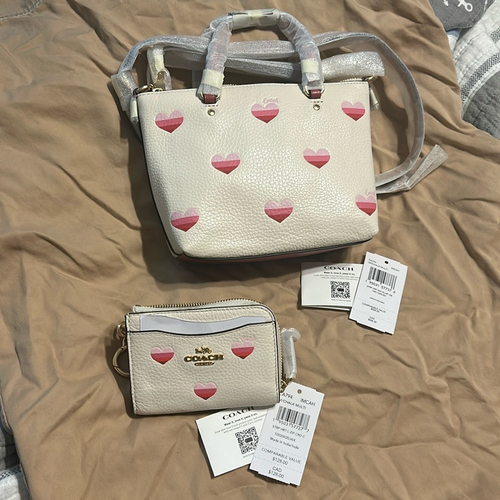 Coach Strap Heart Mini Purse and Wallet with Shoulder and Hand straps